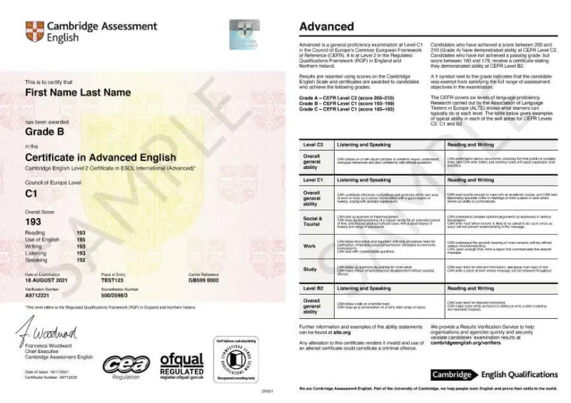 Chứng chỉ CAE (Certificate of Advanced English – C1)