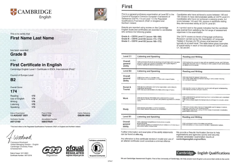 Chứng chỉ FCE (First Certificate in English – B2)