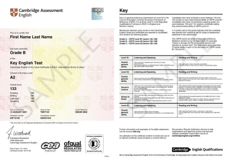 Chứng chỉ KET (Key English Test – A2)